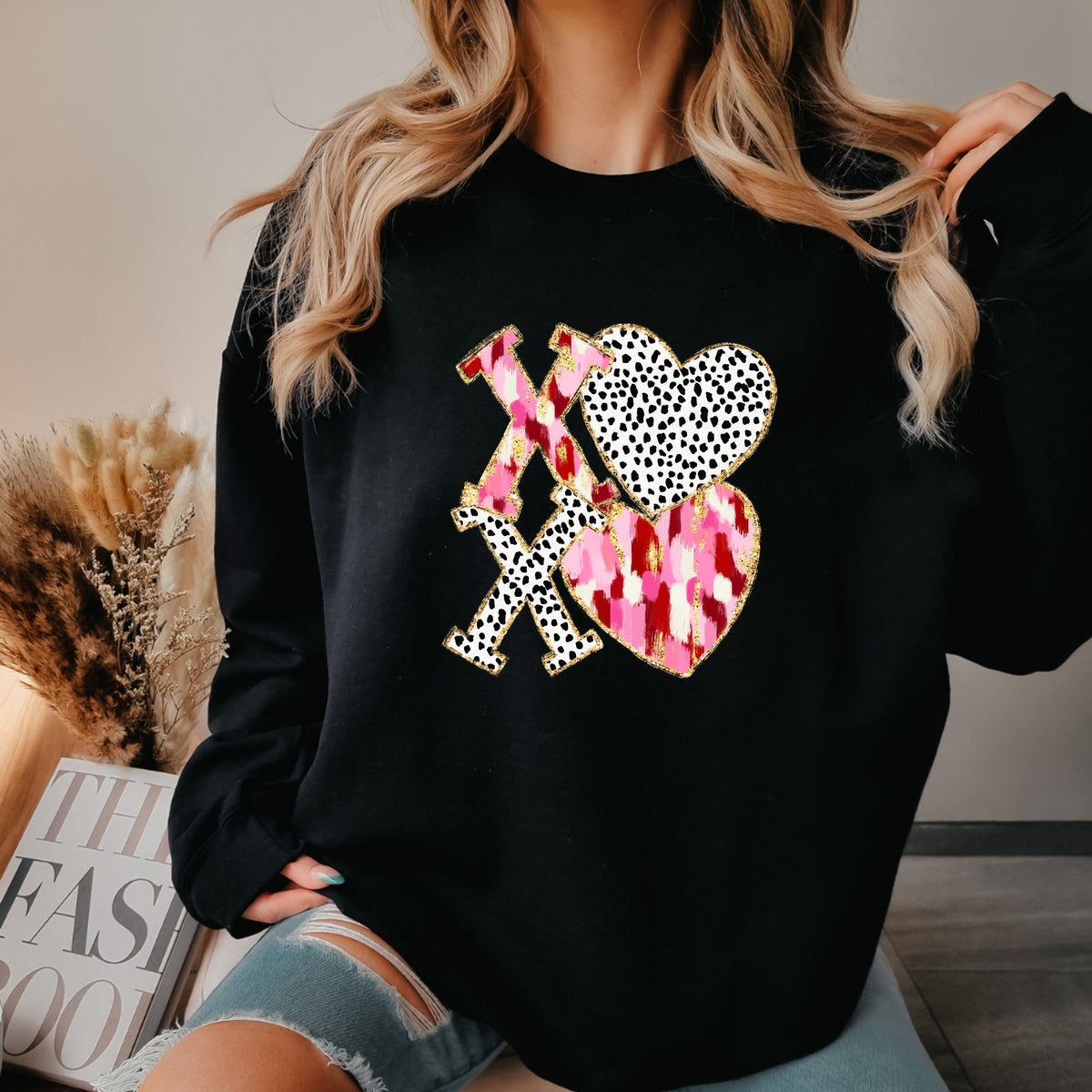 Xoxo And Checkered Heart - Adult Crewneck Sweatshirt