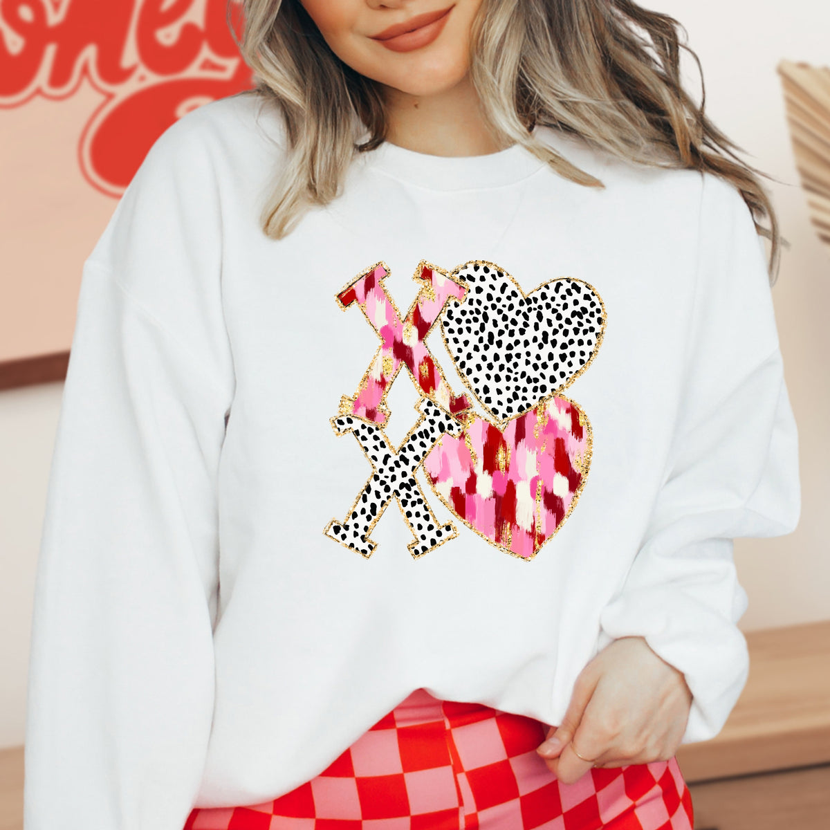 Xoxo And Checkered Heart - Adult Crewneck Sweatshirt