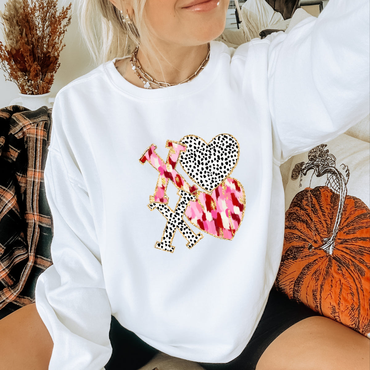 Xoxo And Checkered Heart - Adult Crewneck Sweatshirt
