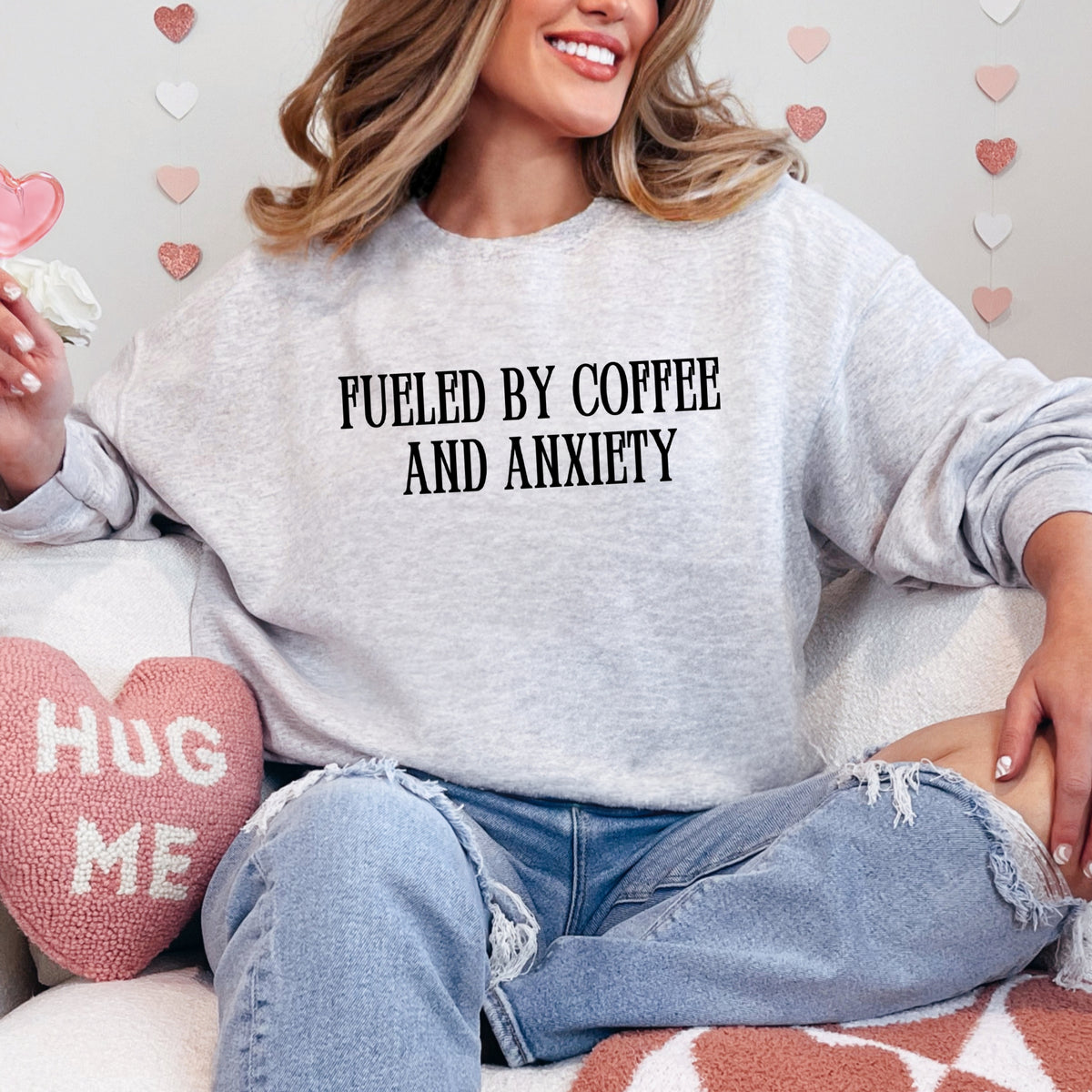 Fueled By Coffee And Anxiety – Adult Crewneck Sweatshirt