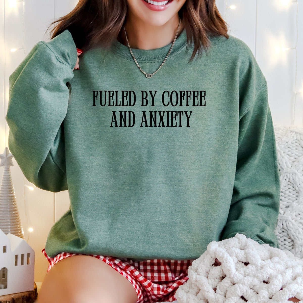 Fueled By Coffee And Anxiety – Adult Crewneck Sweatshirt