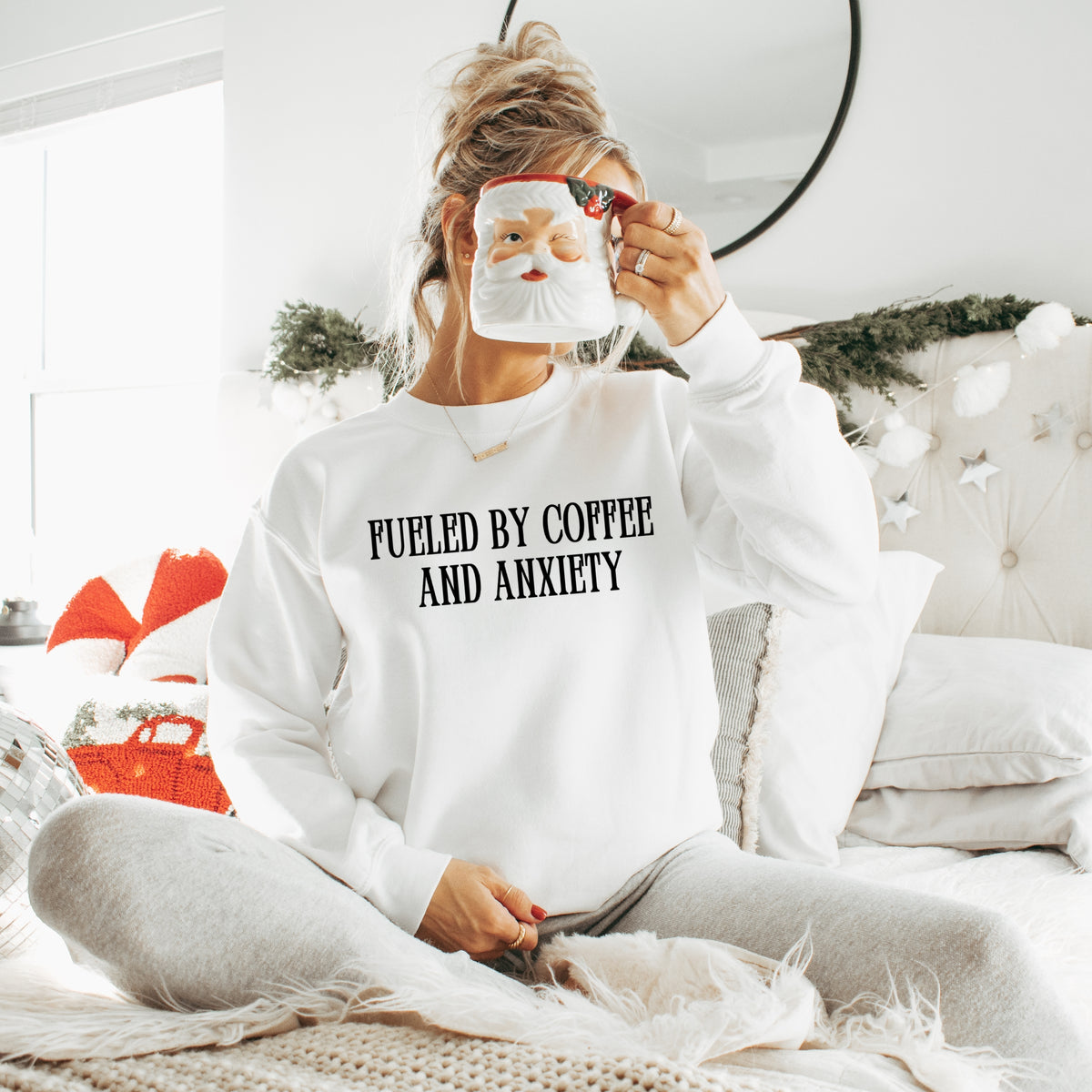 Fueled By Coffee And Anxiety – Adult Crewneck Sweatshirt