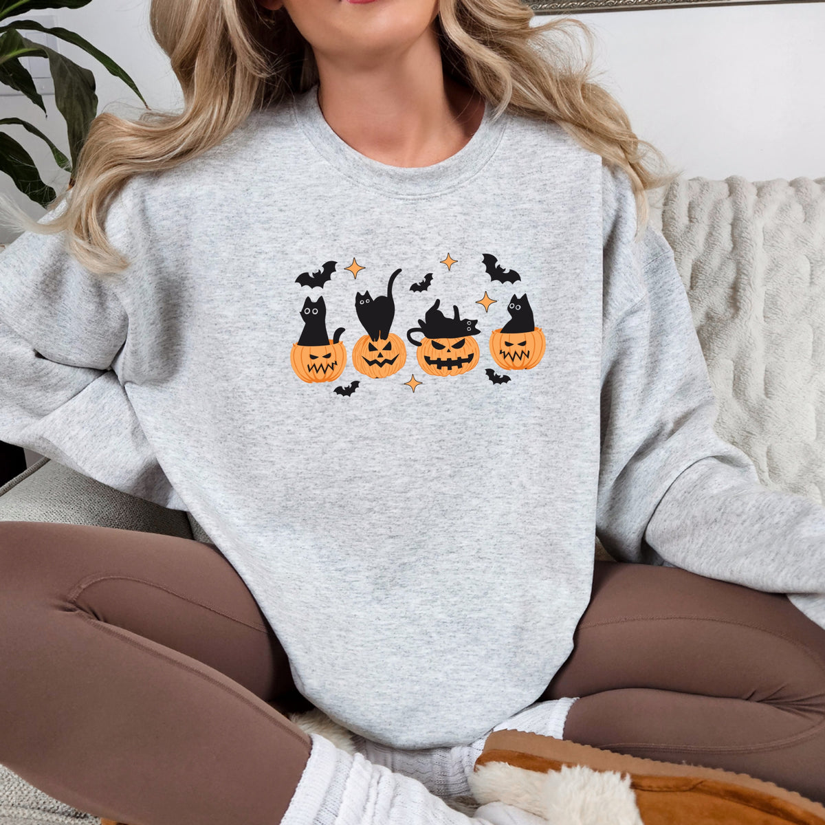 Black Cat Pumpkin - Adult Crewneck Sweatshirt