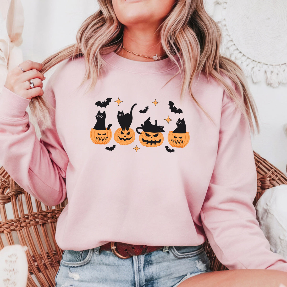 Black Cat Pumpkin - Adult Crewneck Sweatshirt