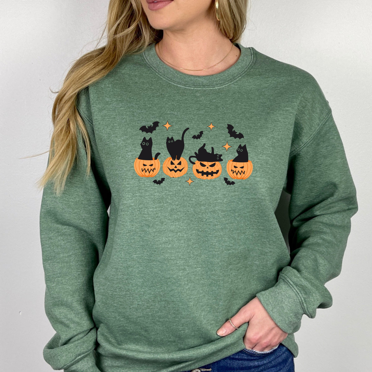 Black Cat Pumpkin - Adult Crewneck Sweatshirt