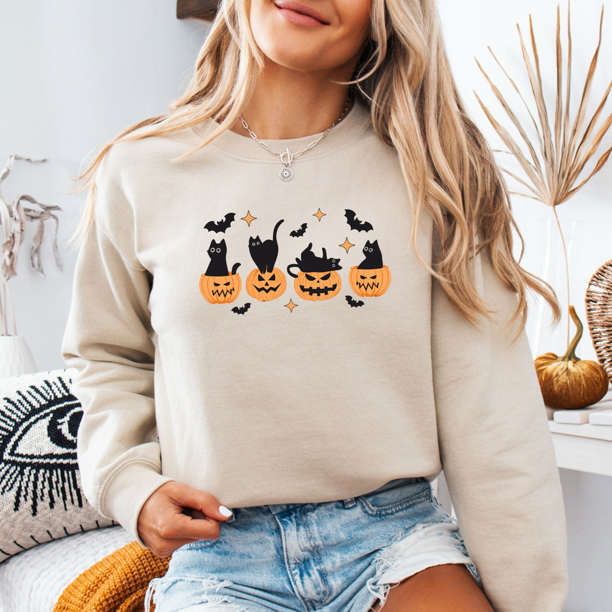 Black Cat Pumpkin - Adult Crewneck Sweatshirt