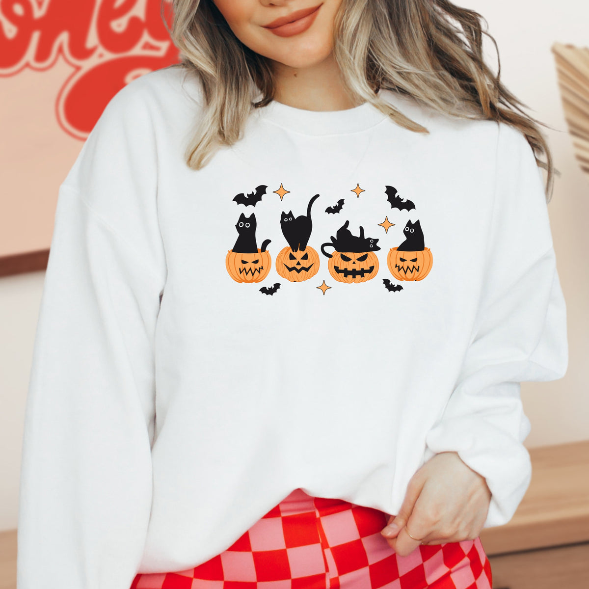 Black Cat Pumpkin - Adult Crewneck Sweatshirt