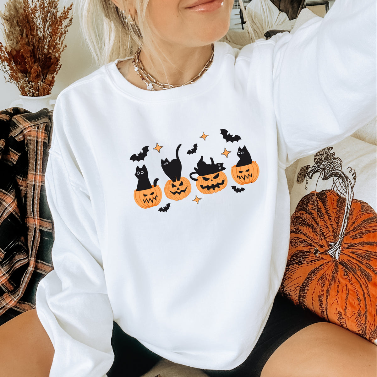 Black Cat Pumpkin - Adult Crewneck Sweatshirt