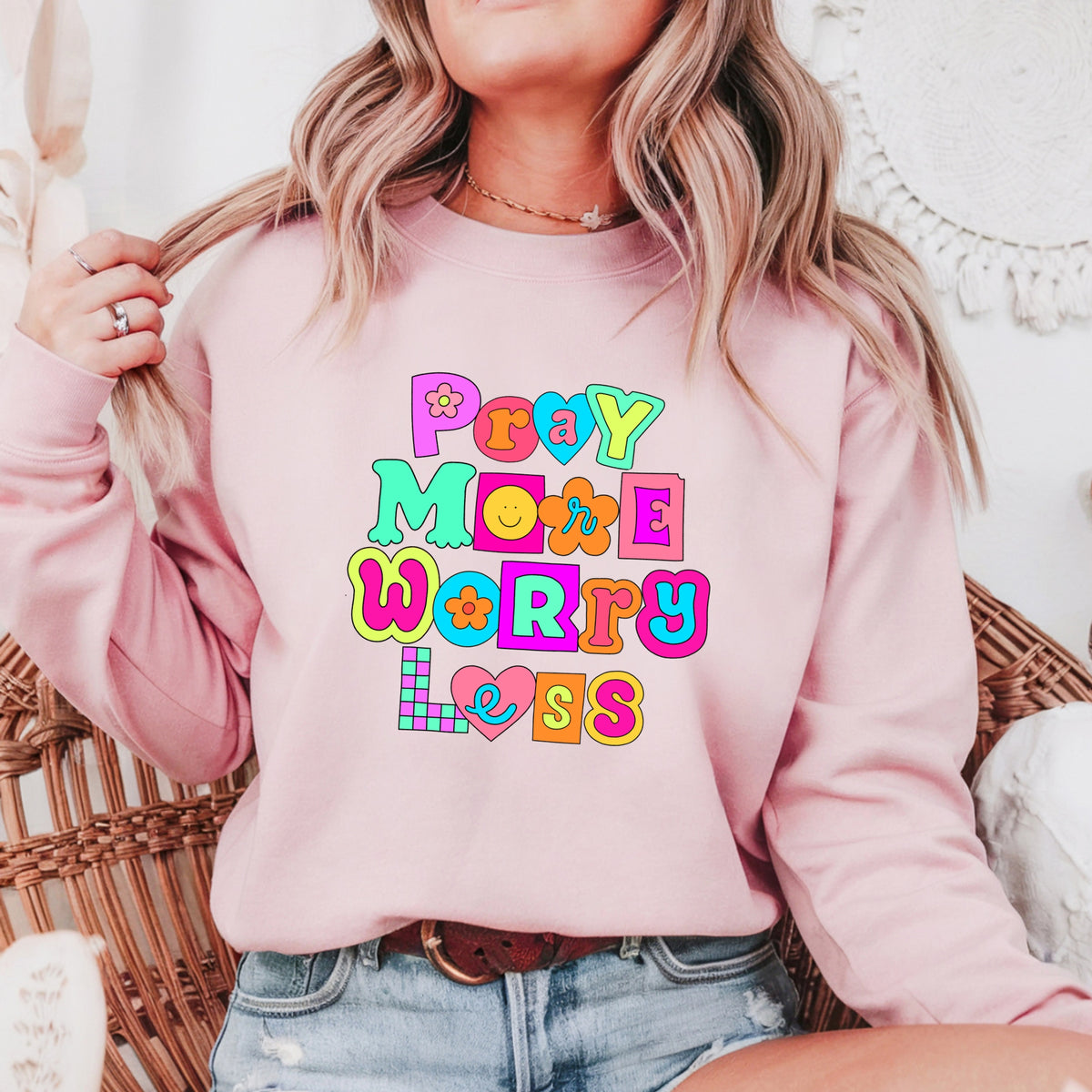 Pray More Worry Less - Adult Crewneck Sweatshirt