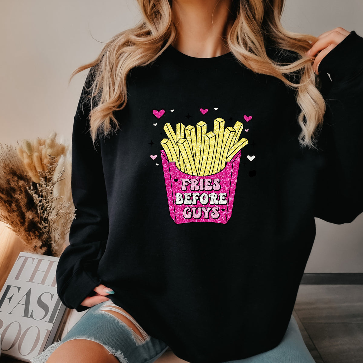 Fries Before Guys Valentines - Crewneck Sweatshirt