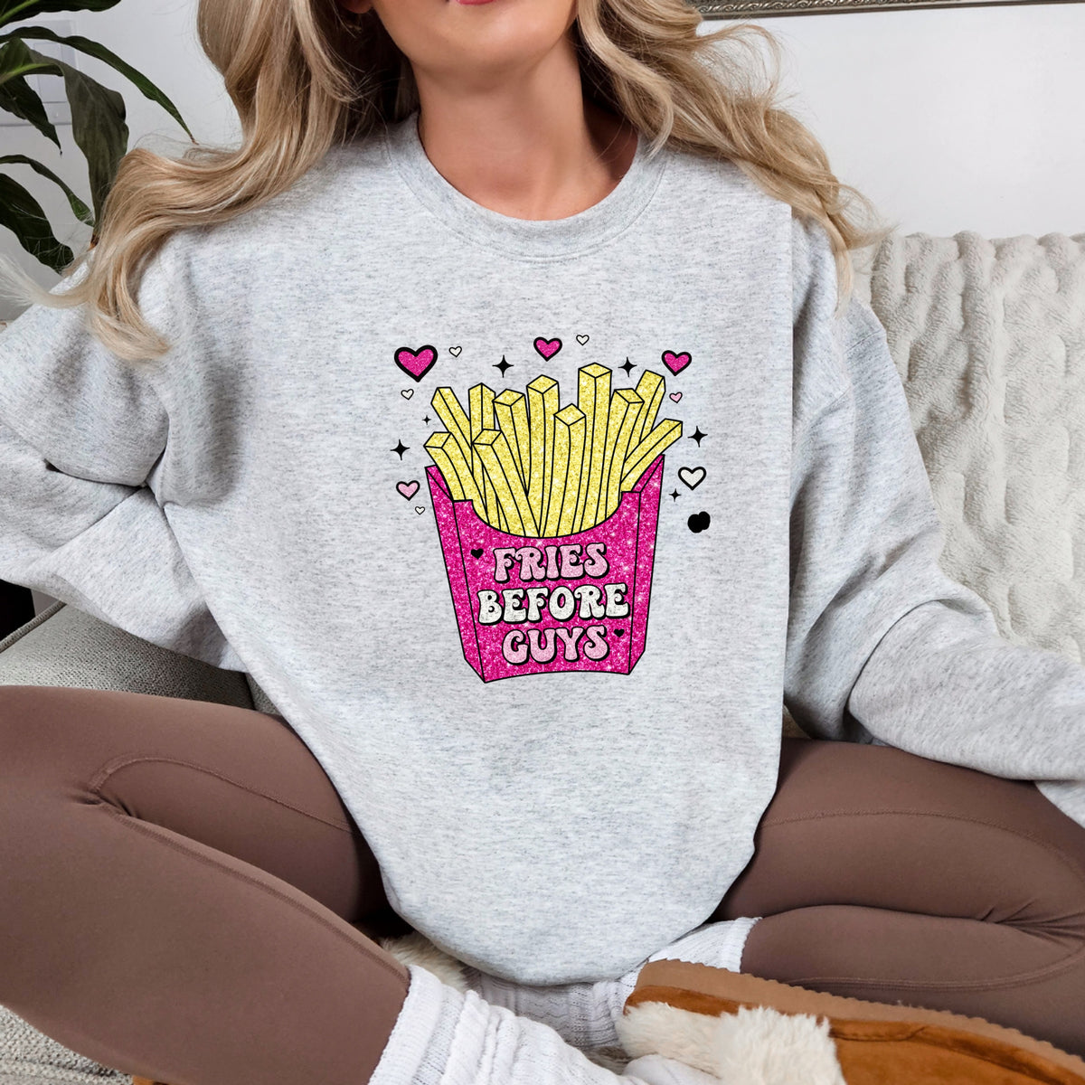 Fries Before Guys Valentines - Crewneck Sweatshirt