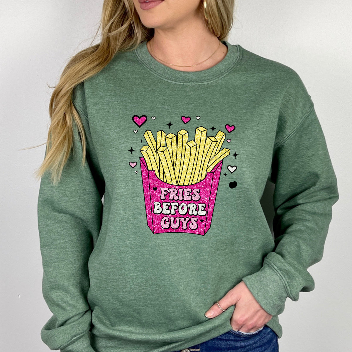 Fries Before Guys Valentines - Crewneck Sweatshirt