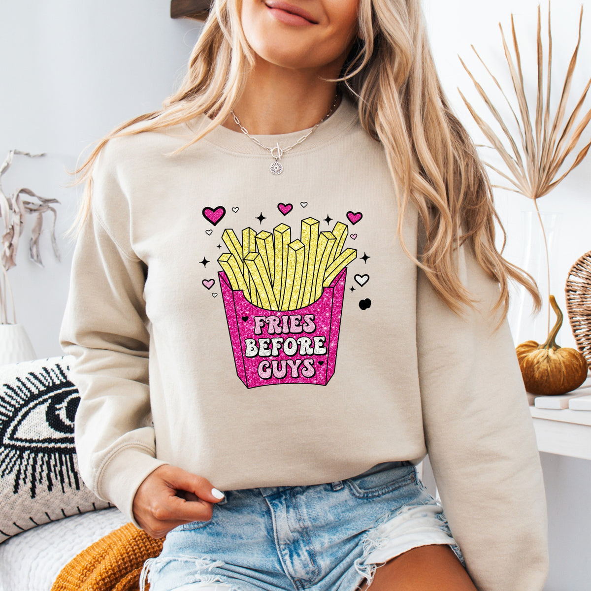 Fries Before Guys Valentines - Crewneck Sweatshirt