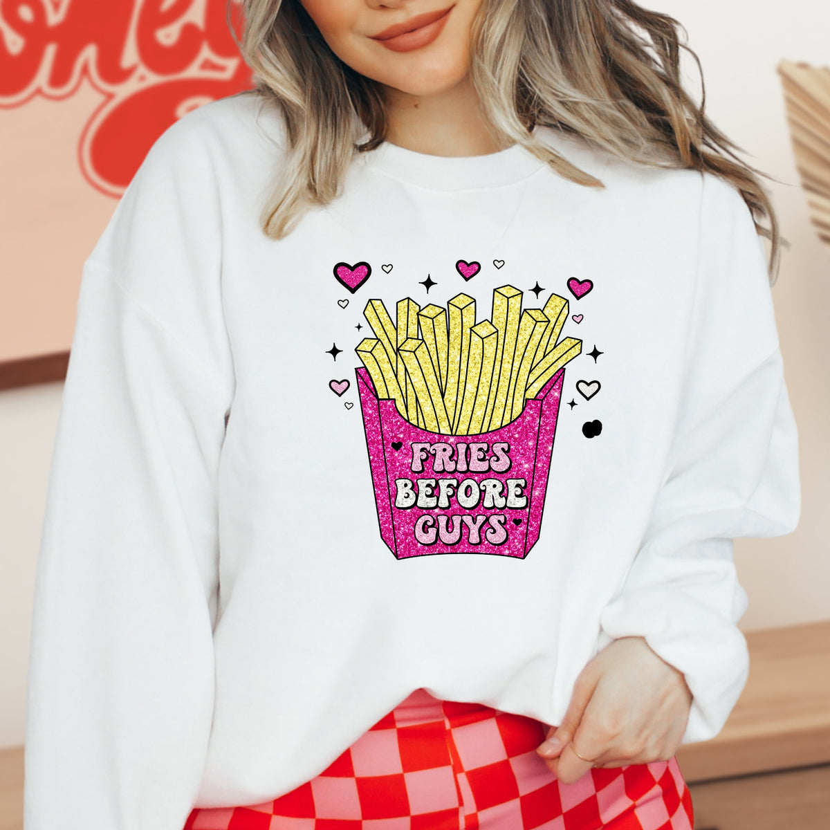 Fries Before Guys Valentines - Crewneck Sweatshirt