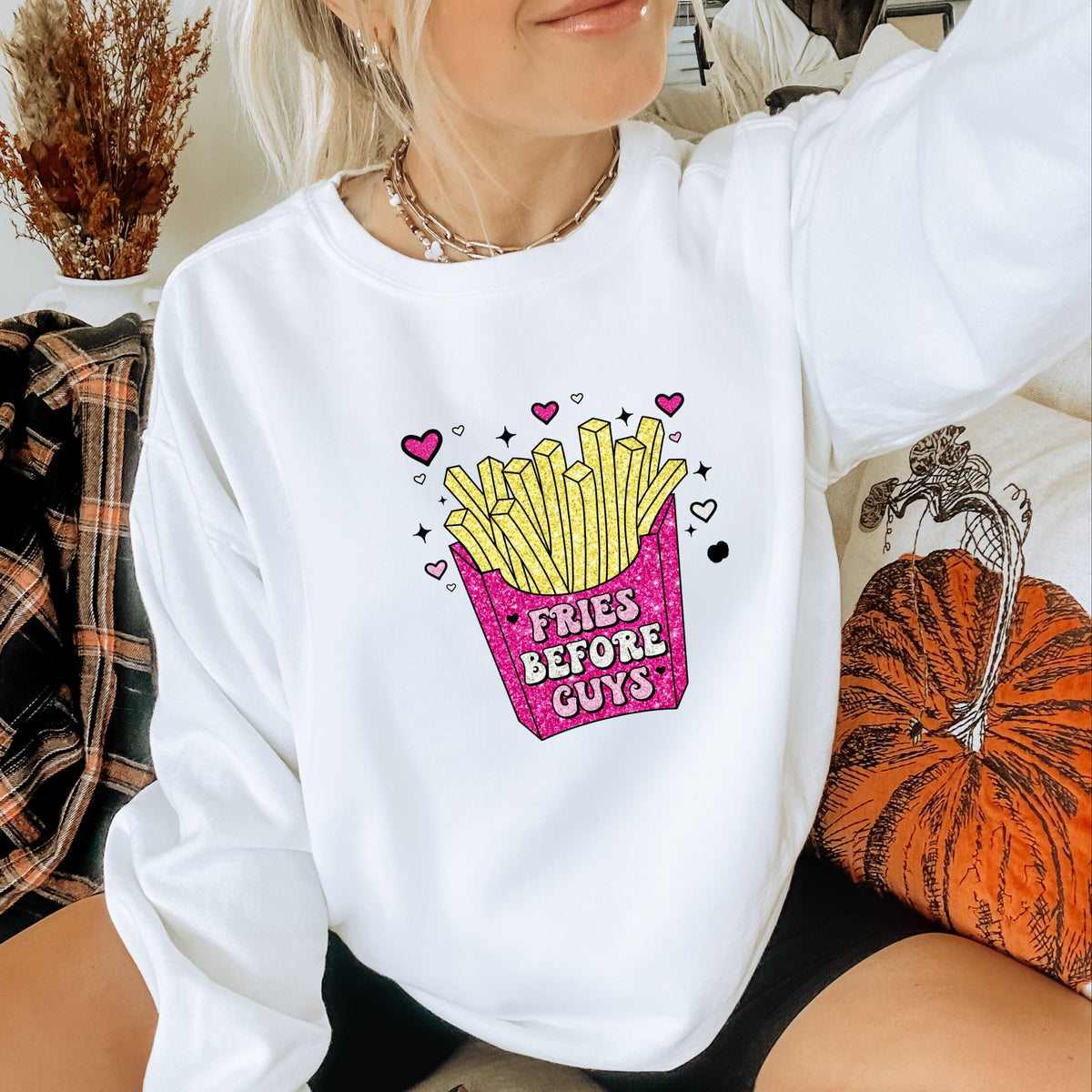 Fries Before Guys Valentines - Crewneck Sweatshirt