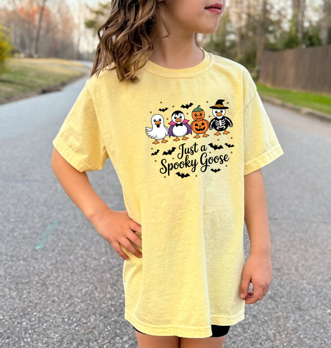 Just a Spooky Goose Funny Halloween  Printed Comfort Colors T-Shirt 