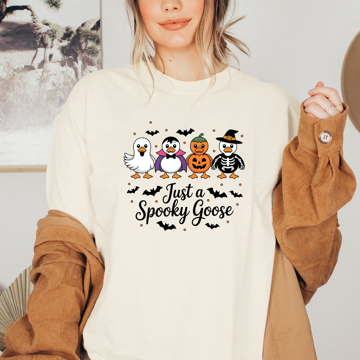 Just a Spooky Goose Funny Halloween  Printed Softstyle T-Shirt