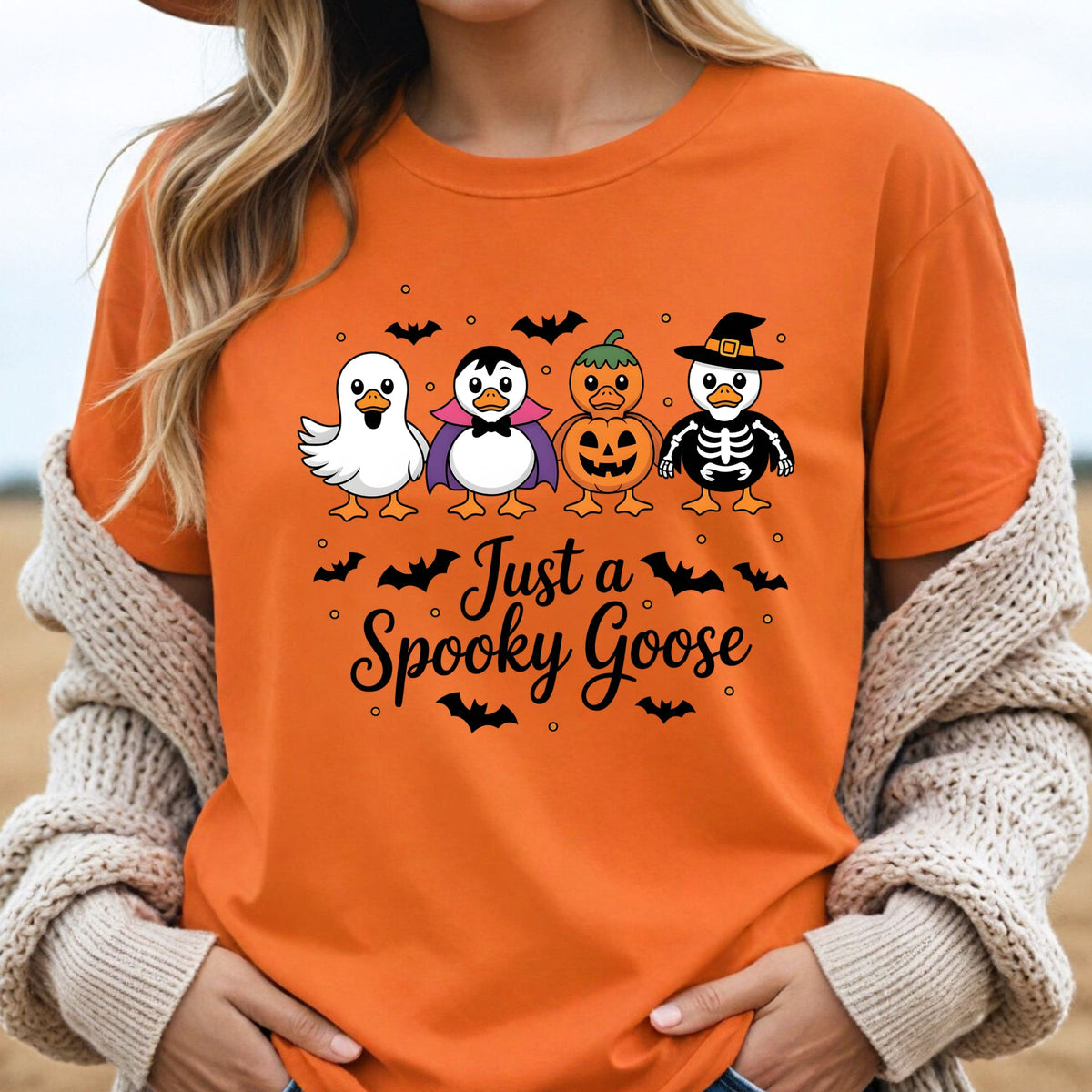 Just a Spooky Goose Funny Halloween  Printed Softstyle T-Shirt