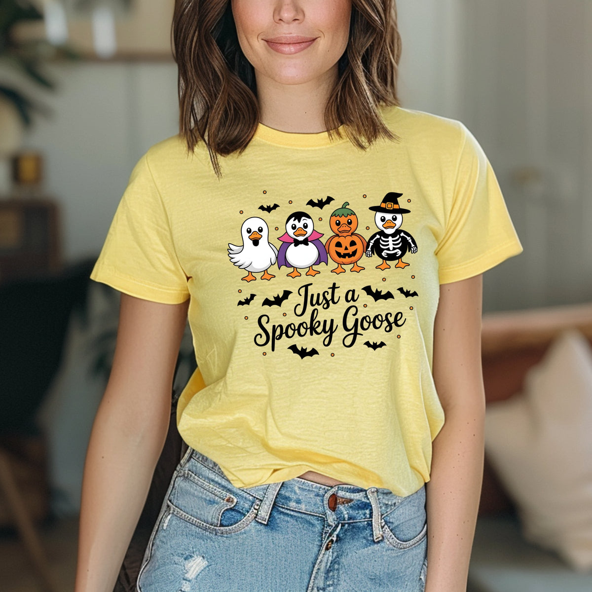 Just a Spooky Goose Funny Halloween  Printed Softstyle T-Shirt