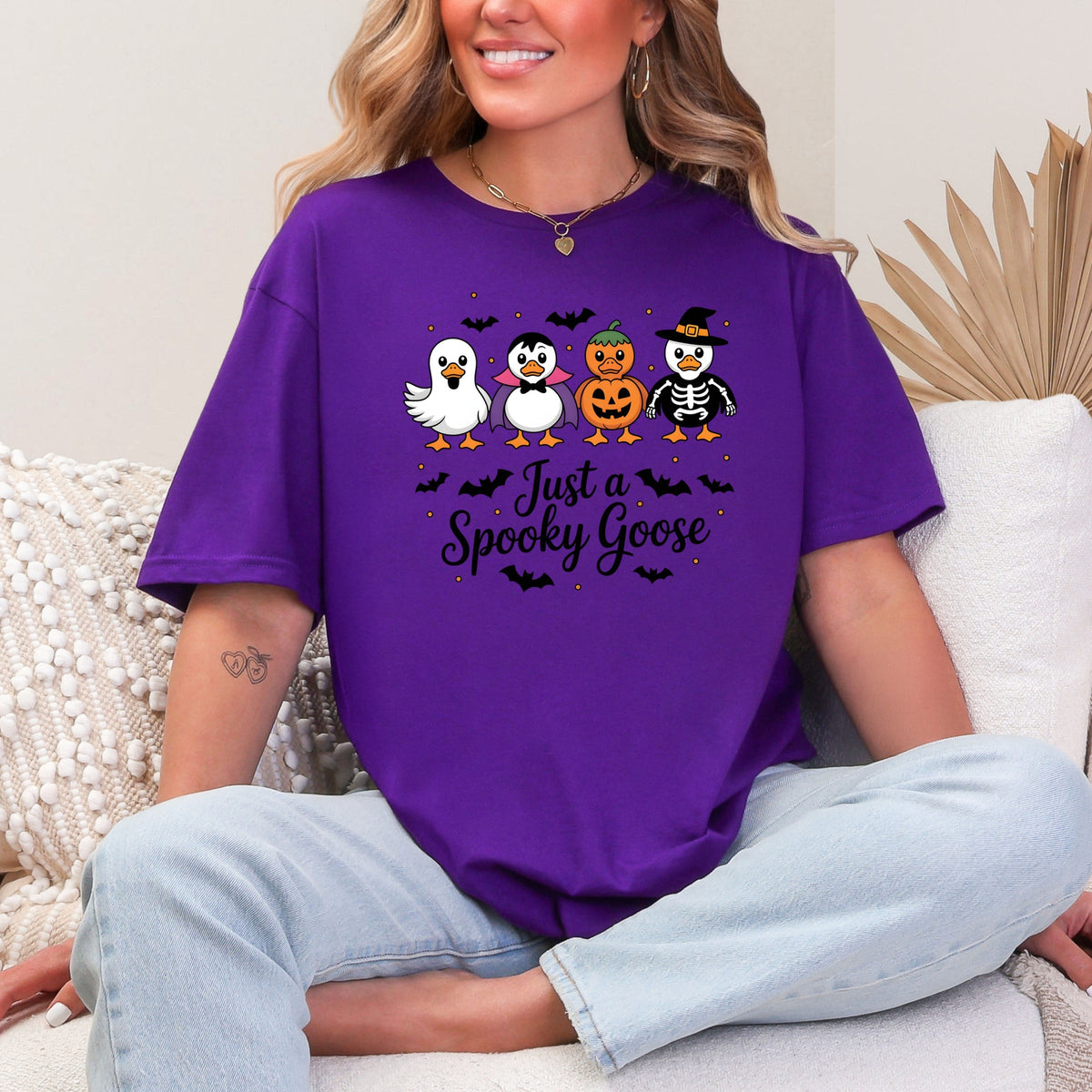 Just a Spooky Goose Funny Halloween  Printed Softstyle T-Shirt