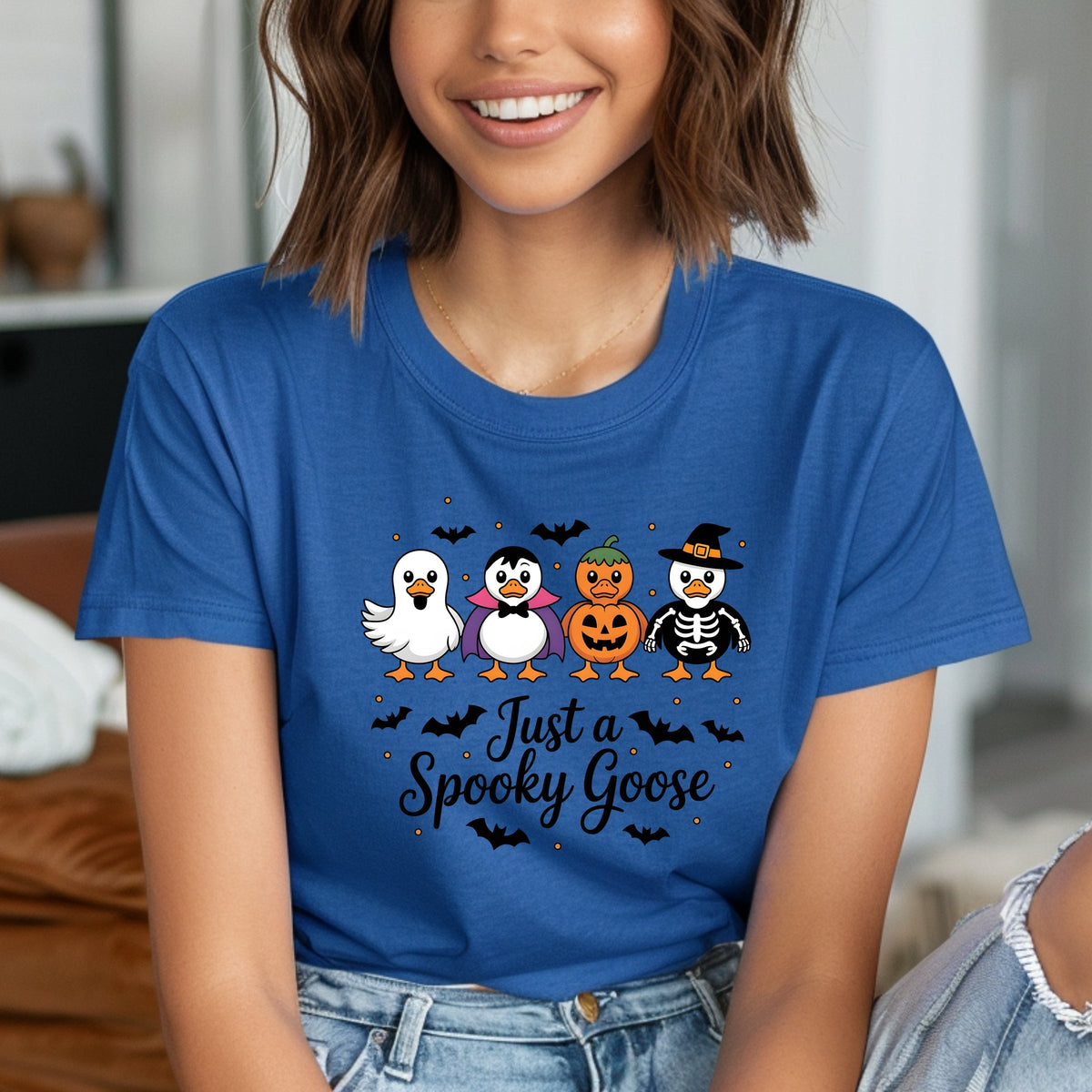 Just a Spooky Goose Funny Halloween  Printed Softstyle T-Shirt