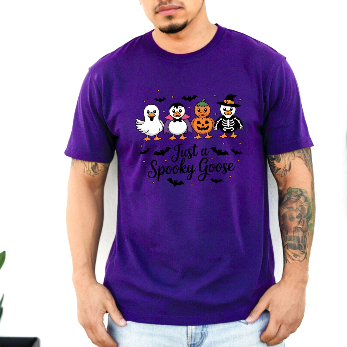 Just a Spooky Goose Funny Halloween  Printed Softstyle T-Shirt