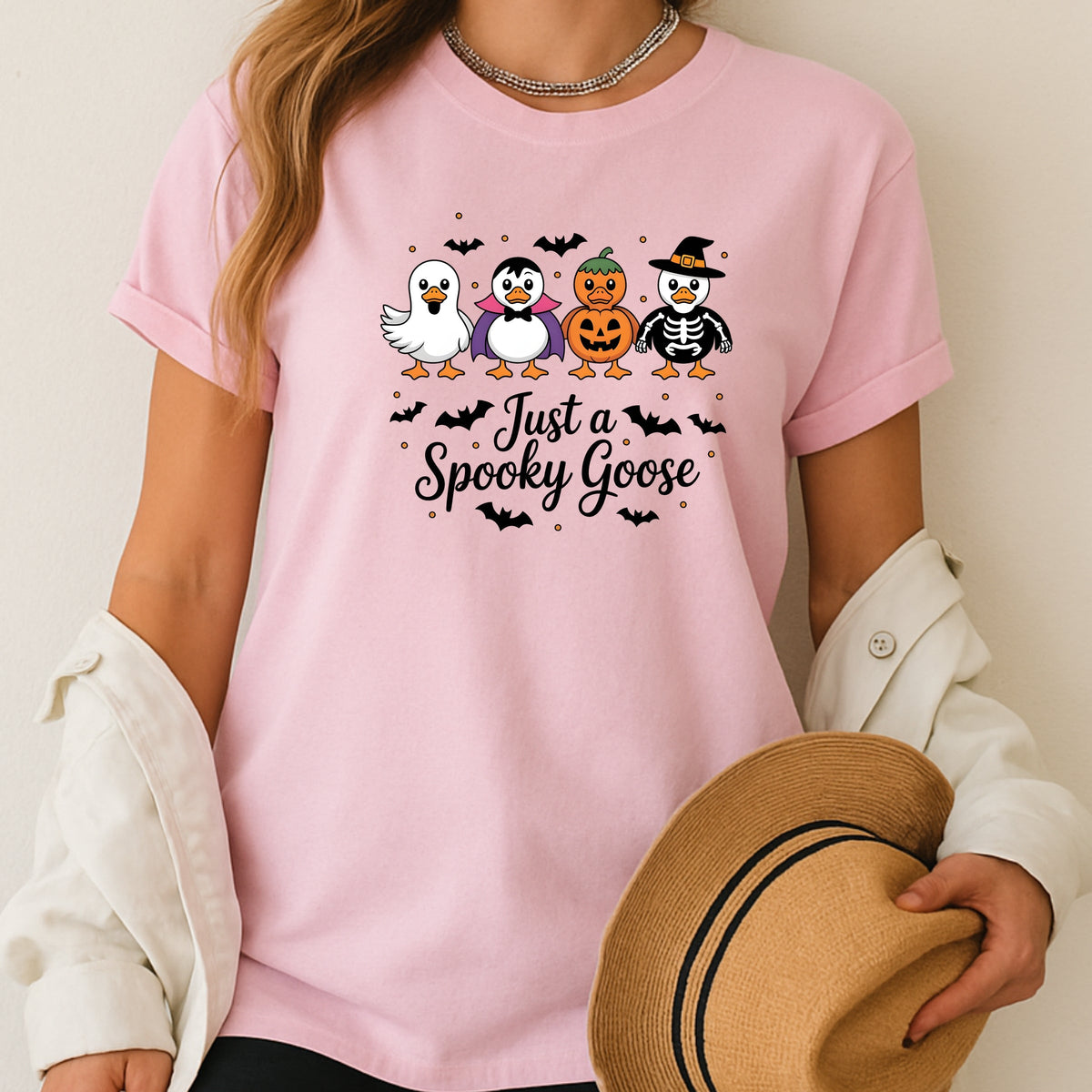 Just a Spooky Goose Funny Halloween  Printed Softstyle T-Shirt
