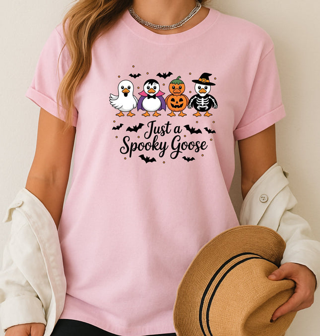 Just a Spooky Goose Funny Halloween  Printed Softstyle T-Shirt
