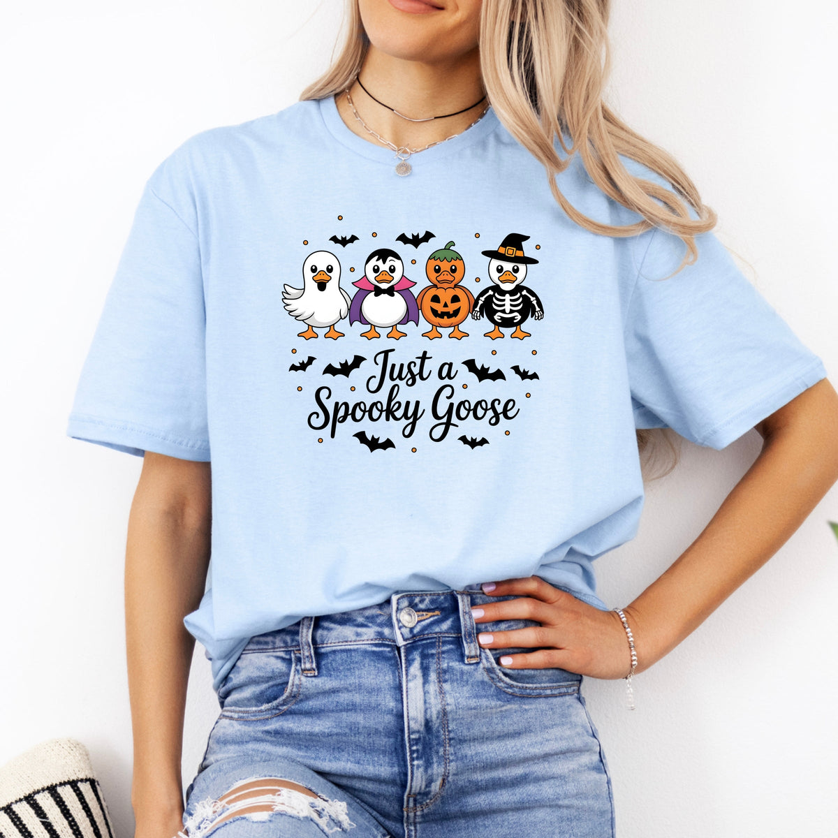 Just a Spooky Goose Funny Halloween  Printed Softstyle T-Shirt