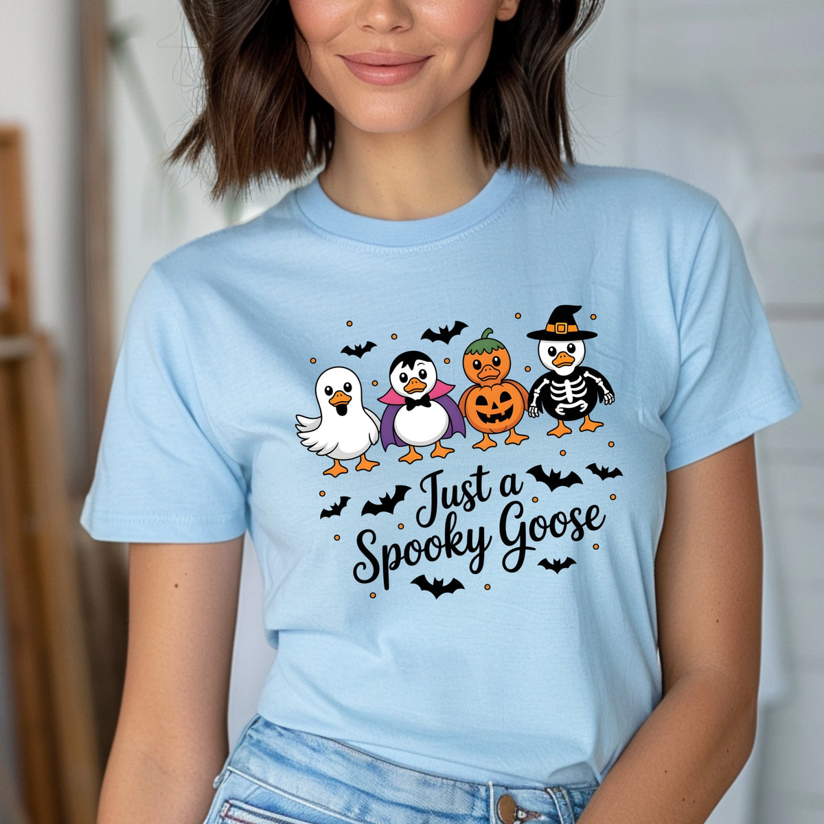 Just a Spooky Goose Funny Halloween  Printed Softstyle T-Shirt