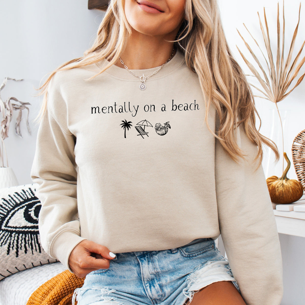Mentally On A Beach  - Adult Crewneck Sweatshirt