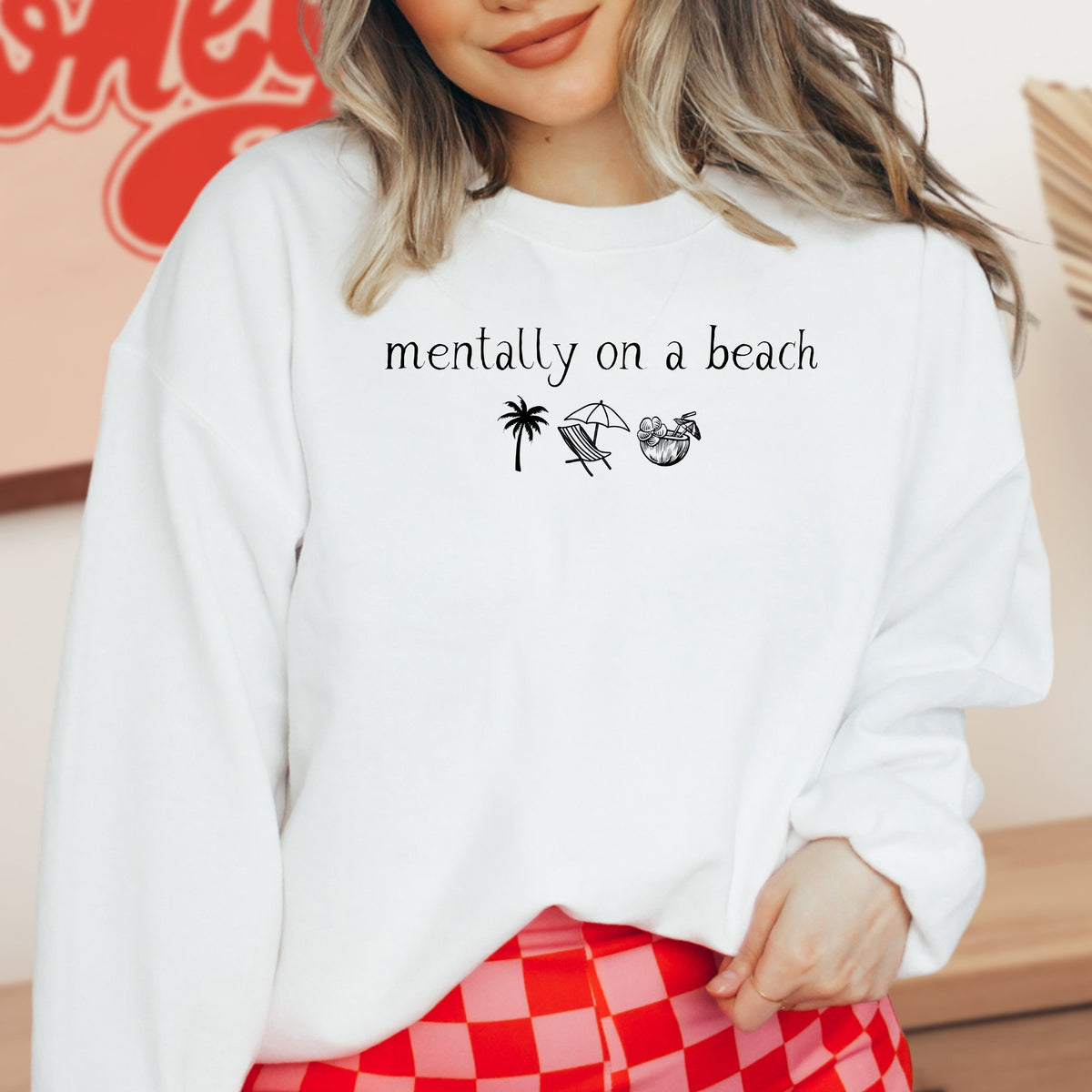 Mentally On A Beach  - Adult Crewneck Sweatshirt