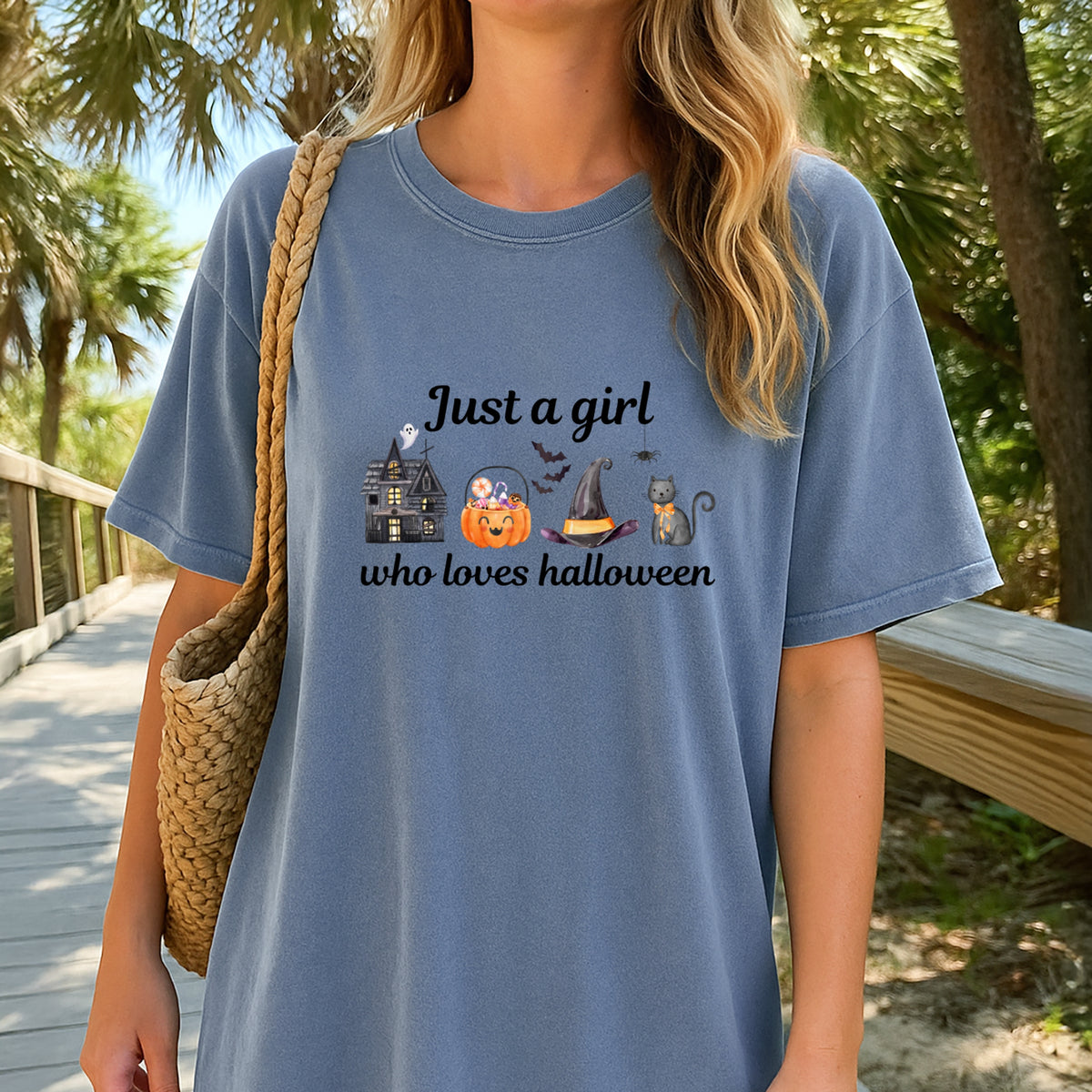 Just A Girl Who Loves Halloween - Adult Comfort Colors T-Shirt