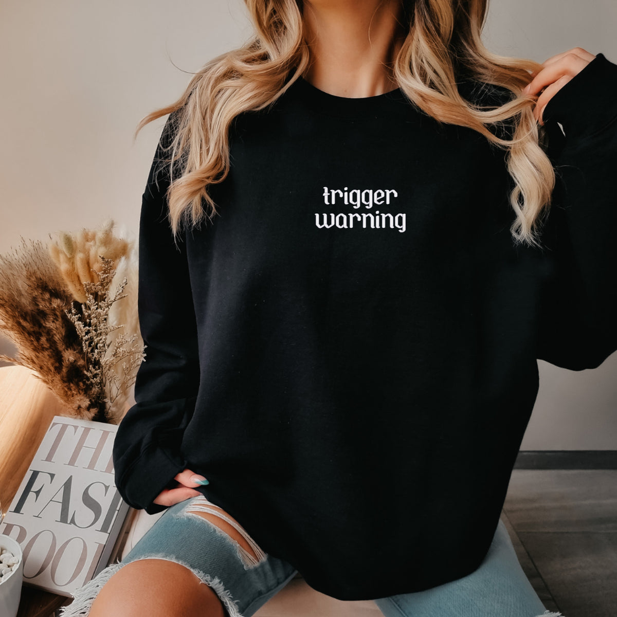 Trigger Warning Embroidered - Adult Crewneck Sweatshirt