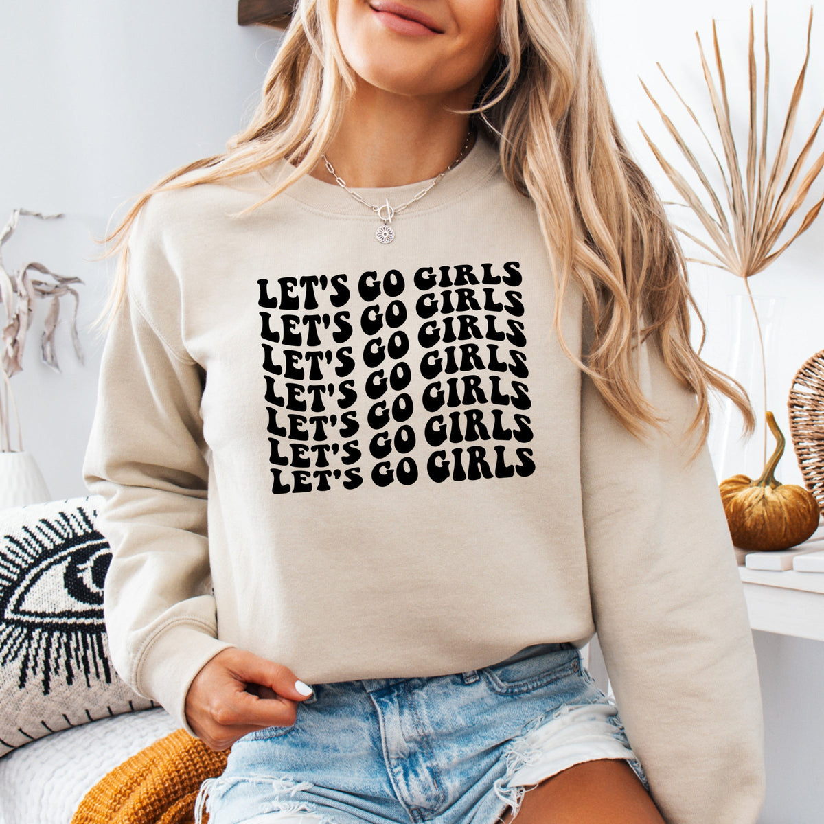 Let's Go Girls Printed Crewneck Sweatshirt