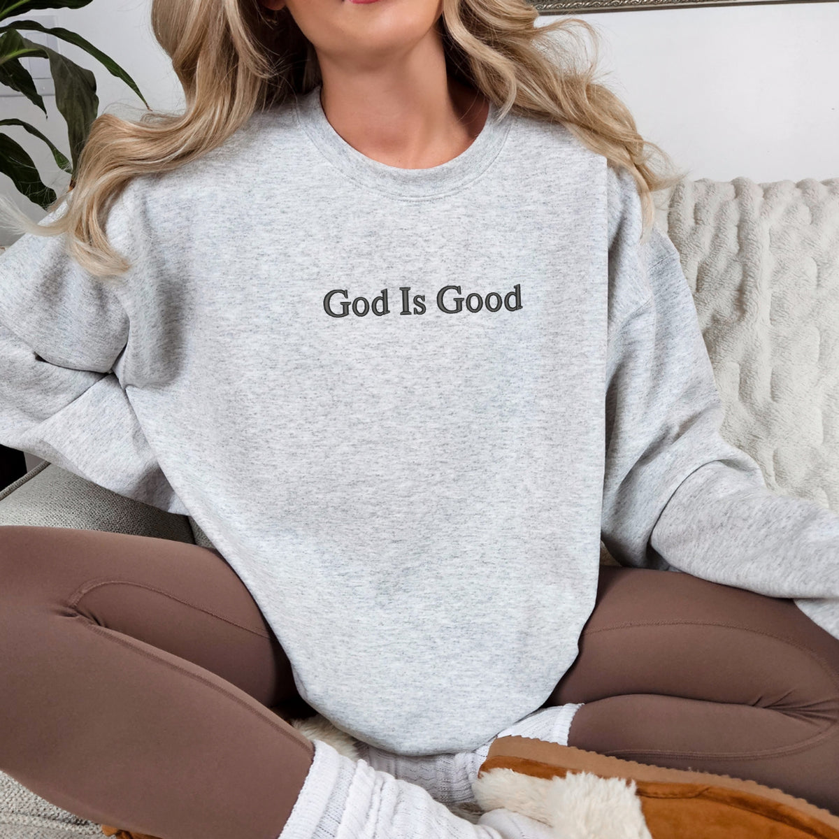God Is Good Embroidered – Spiritual Vibe, Inspirational Quote, Unisex Religious Gift - Crewneck Sweatshirt