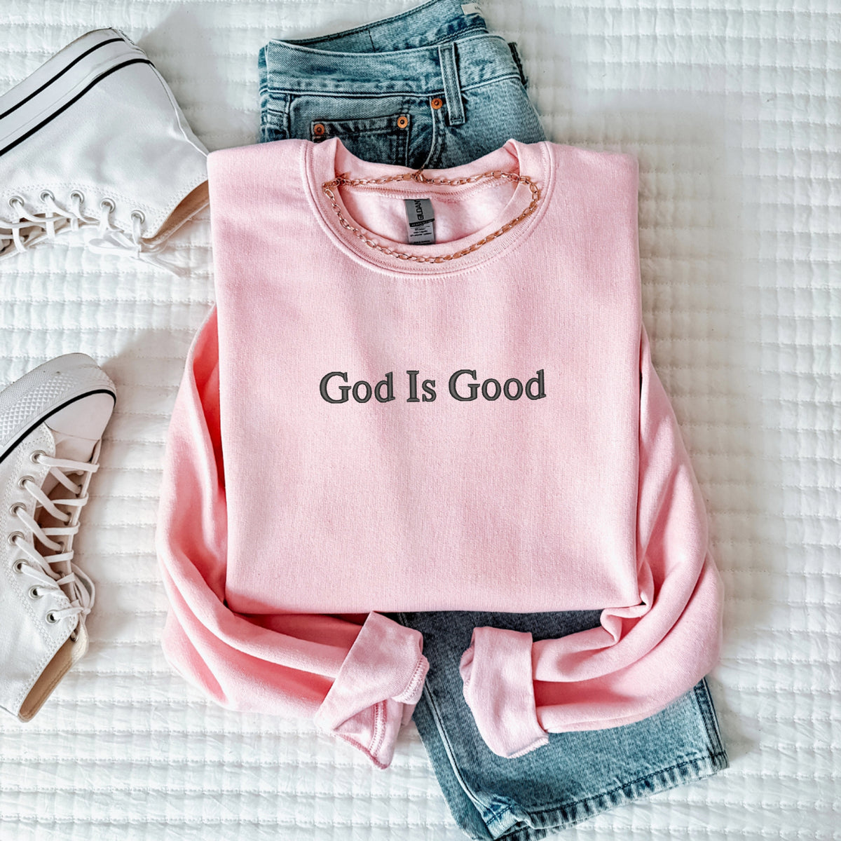 God Is Good Embroidered – Spiritual Vibe, Inspirational Quote, Unisex Religious Gift - Crewneck Sweatshirt