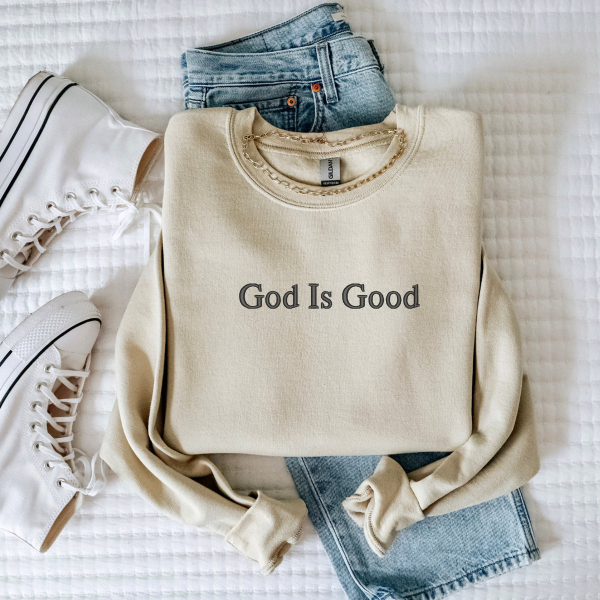 God Is Good Embroidered – Spiritual Vibe, Inspirational Quote, Unisex Religious Gift - Crewneck Sweatshirt