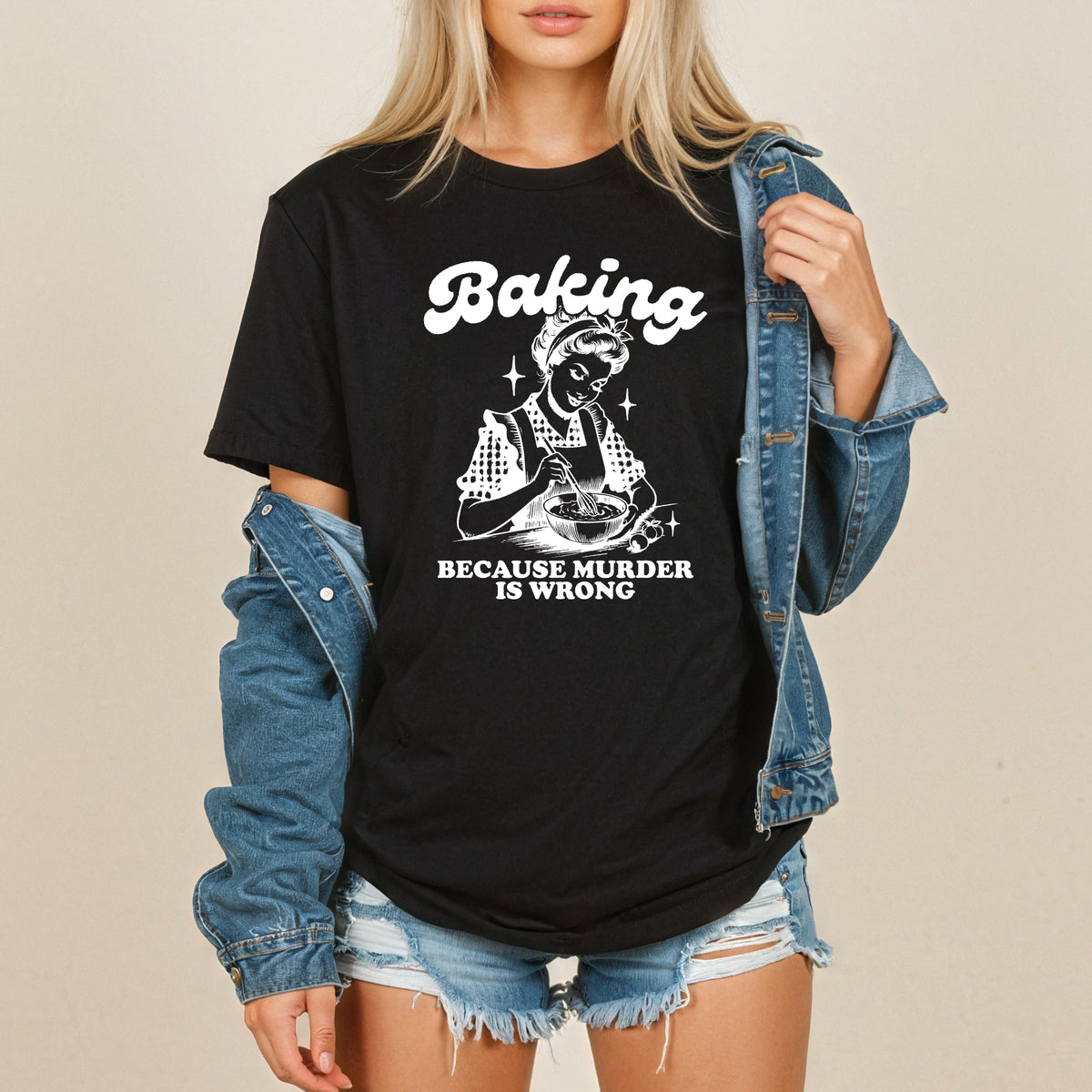 Funny Baking – Baking Because Murder Is Wrong Graphic Tee, Funny Graphic Tee, Funny Quote Design for Home Bakers - Unisex Comfort Colors Garment-Dyed Heavyweight T-Shirt