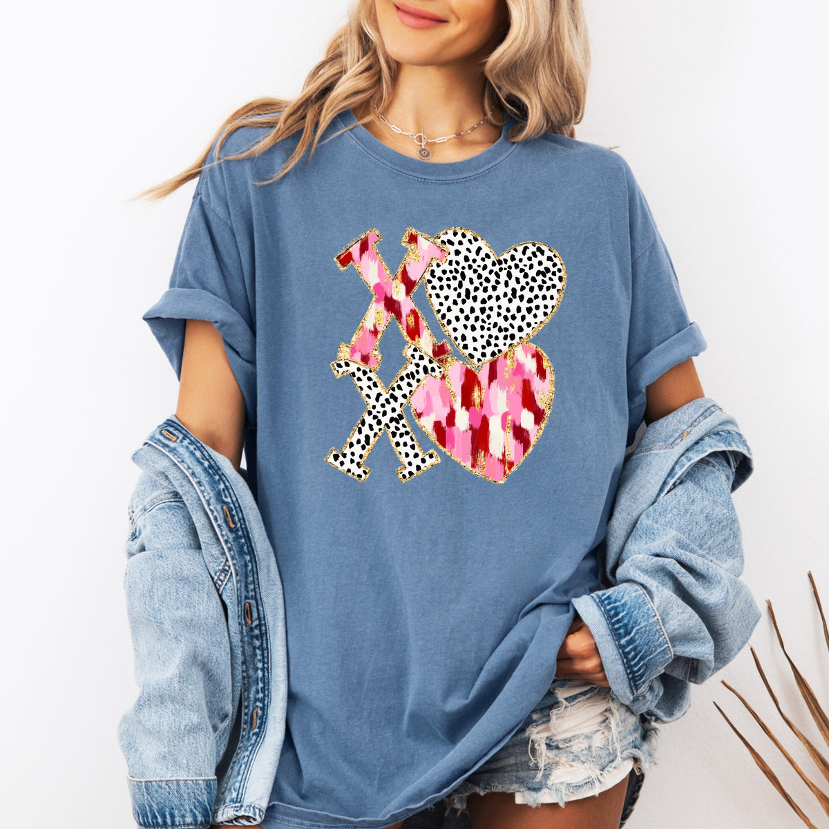 Xoxo And Checkered Heart - Adult Comfort Colors T-Shirt