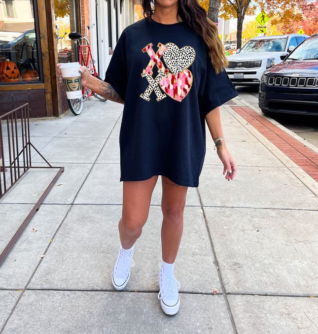 Xoxo And Checkered Heart - Adult Comfort Colors T-Shirt