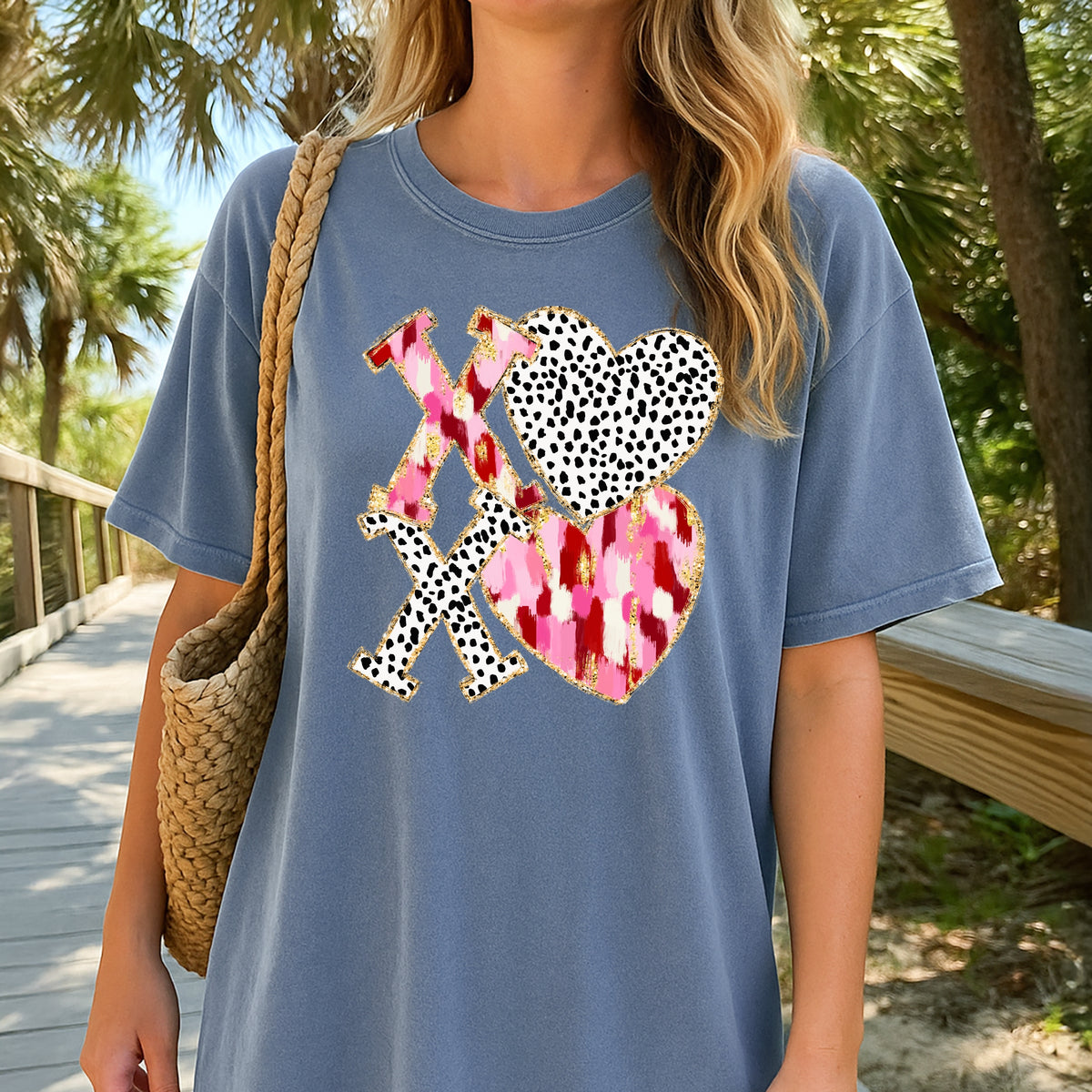 Xoxo And Checkered Heart - Adult Comfort Colors T-Shirt