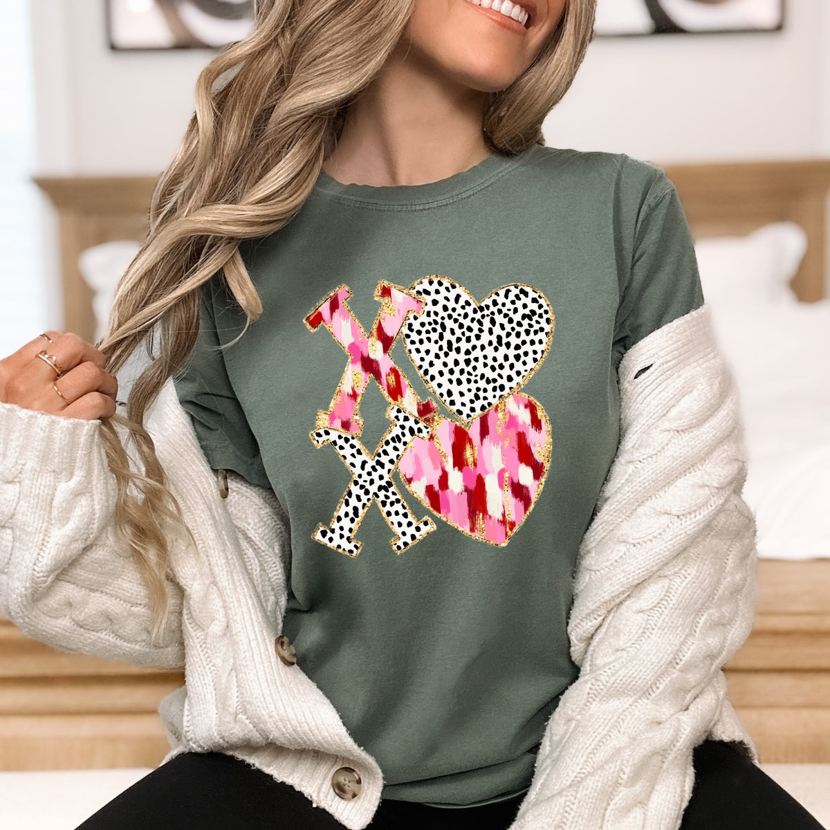 Xoxo And Checkered Heart - Adult Comfort Colors T-Shirt