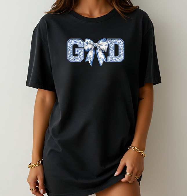 God With Bow Printed Shirt – God Graphic Tee, God Inspired Bow Shirt, Religious Vibes - Softstyle 100% Cotton T-Shirt – Comfy Unisex Fit, Premium Quality Tee