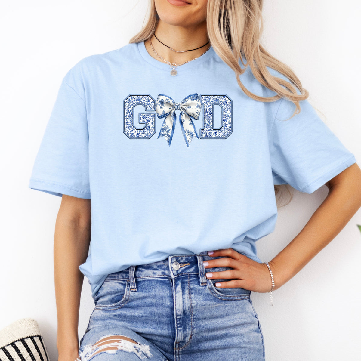God With Bow Printed Shirt – God Graphic Tee, God Inspired Bow Shirt, Religious Vibes - Softstyle 100% Cotton T-Shirt – Comfy Unisex Fit, Premium Quality Tee