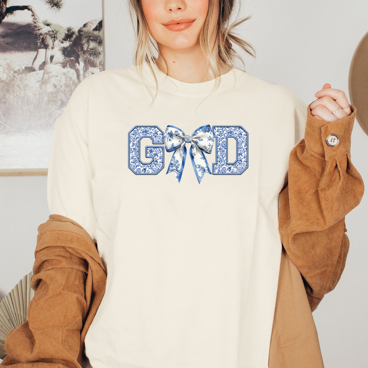 God With Bow Printed Shirt – God Graphic Tee, God Inspired Bow Shirt, Religious Vibes - Softstyle 100% Cotton T-Shirt – Comfy Unisex Fit, Premium Quality Tee