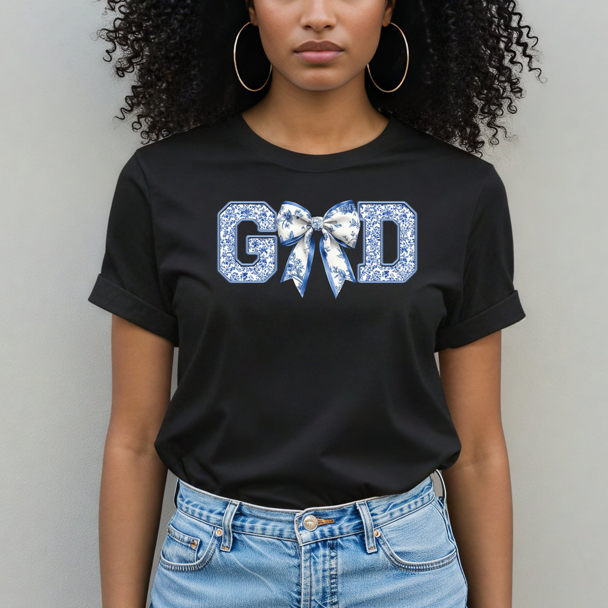 God With Bow Printed Shirt – God Graphic Tee, God Inspired Bow Shirt, Religious Vibes - Softstyle 100% Cotton T-Shirt – Comfy Unisex Fit, Premium Quality Tee