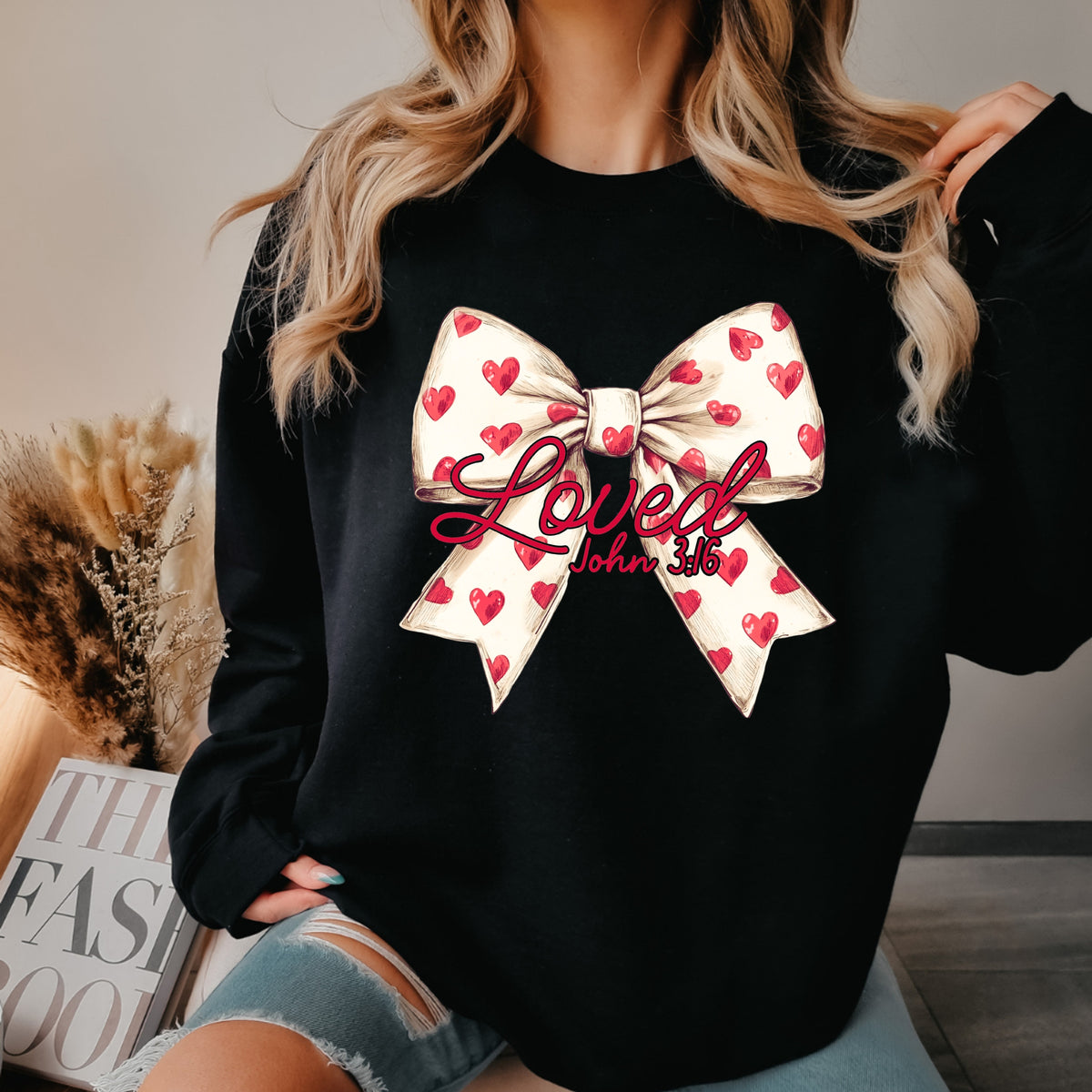Loved Bow John 3:16 - Adult Crewneck Sweatshirt