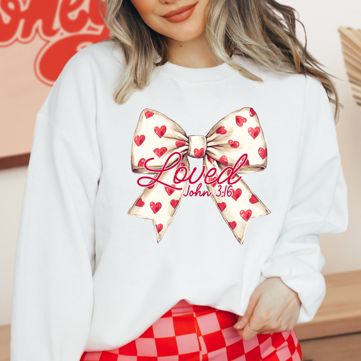 Loved Bow John 3:16 - Adult Crewneck Sweatshirt