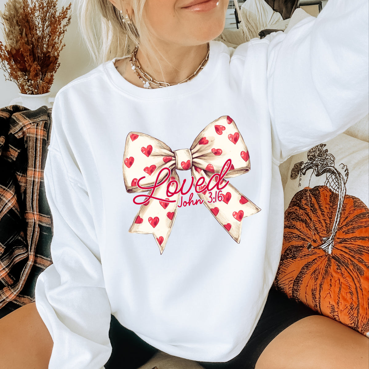 Loved Bow John 3:16 - Adult Crewneck Sweatshirt